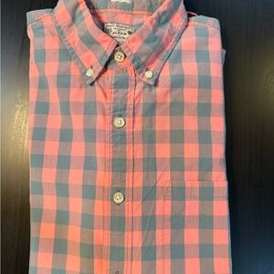 J. Crew Men's Casual Plaid Shirt - Coral and Teal